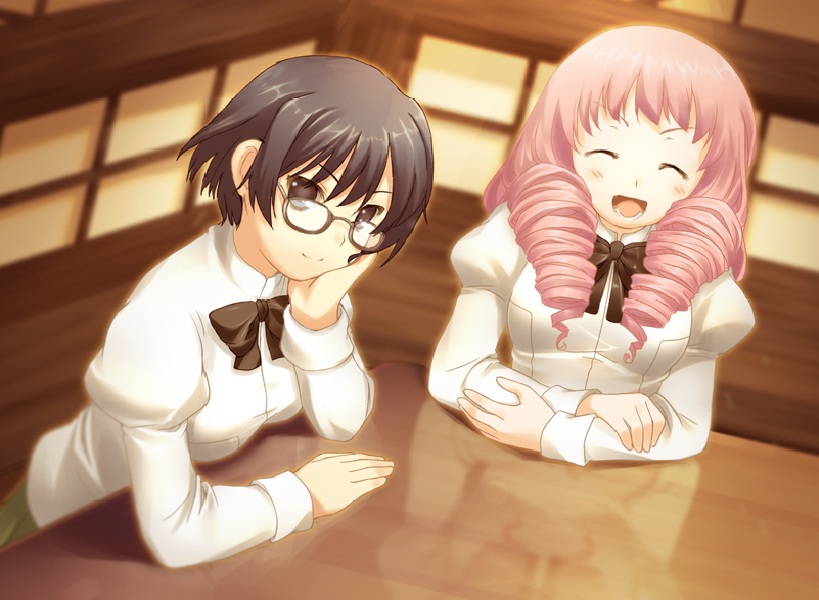 Shizune (cheveux noirs) et son amie Misha (cheveux roses), l'interprète pour sourde la plus bruyante sur cette terre